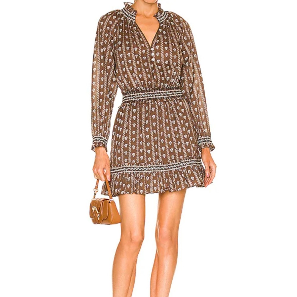 Veronica Beard Espie Printed‎ Peasant Mini Dress Size M NWOT